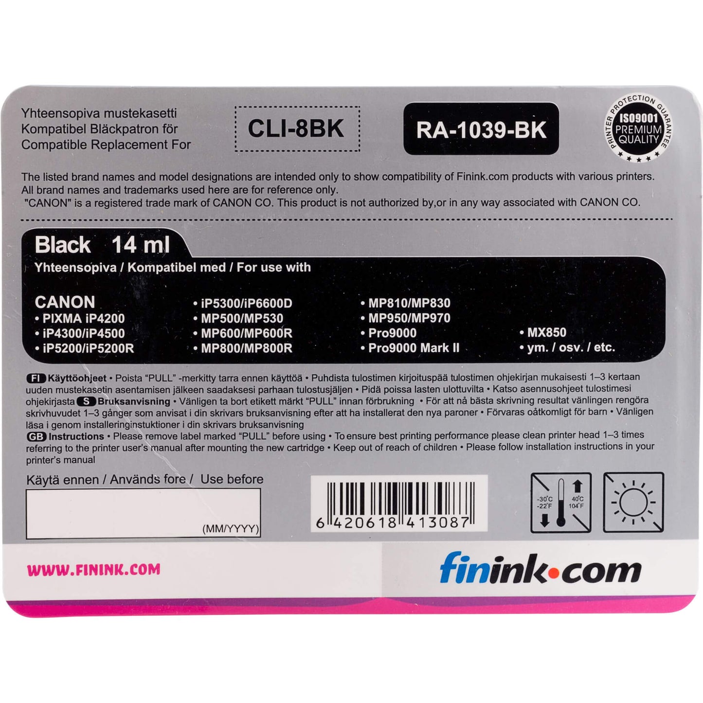 Musta mustepatruuna, korvaa Canon CLI-8BK | Finink.com