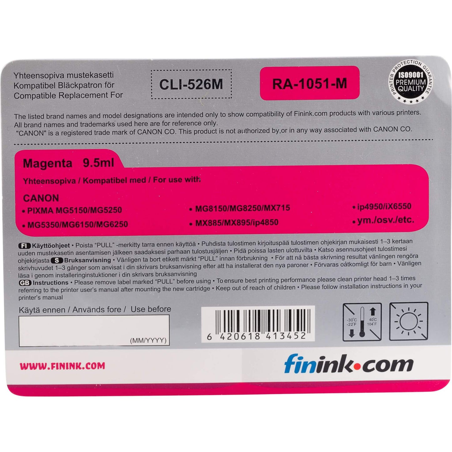 Magenta mustepatruuna, korvaa Canon CLI-526M (4542B001) | Finink.com