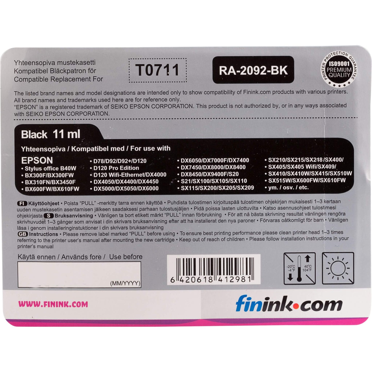 Musta mustepatruuna, korvaa Epson T0711 | Finink.com
