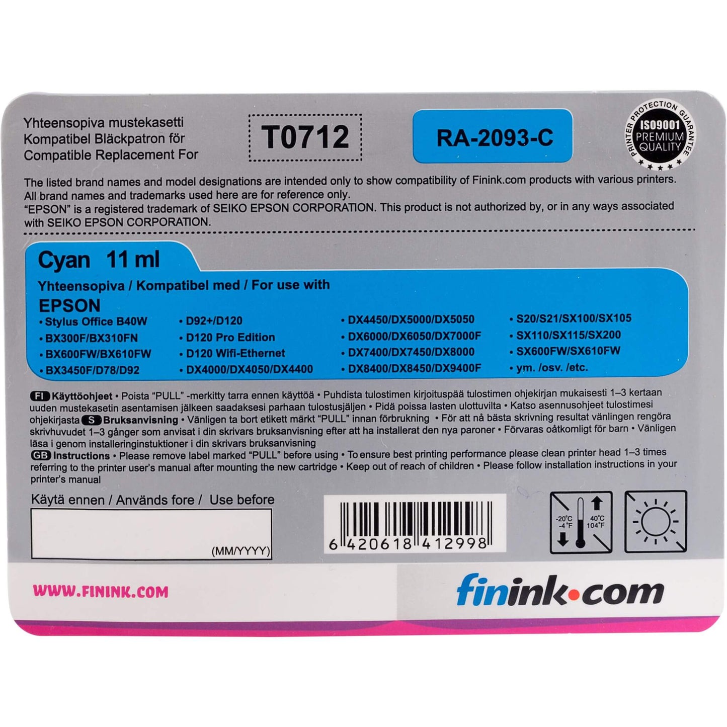 Cyan mustepatruuna, korvaa Epson T0712 | Finink.com