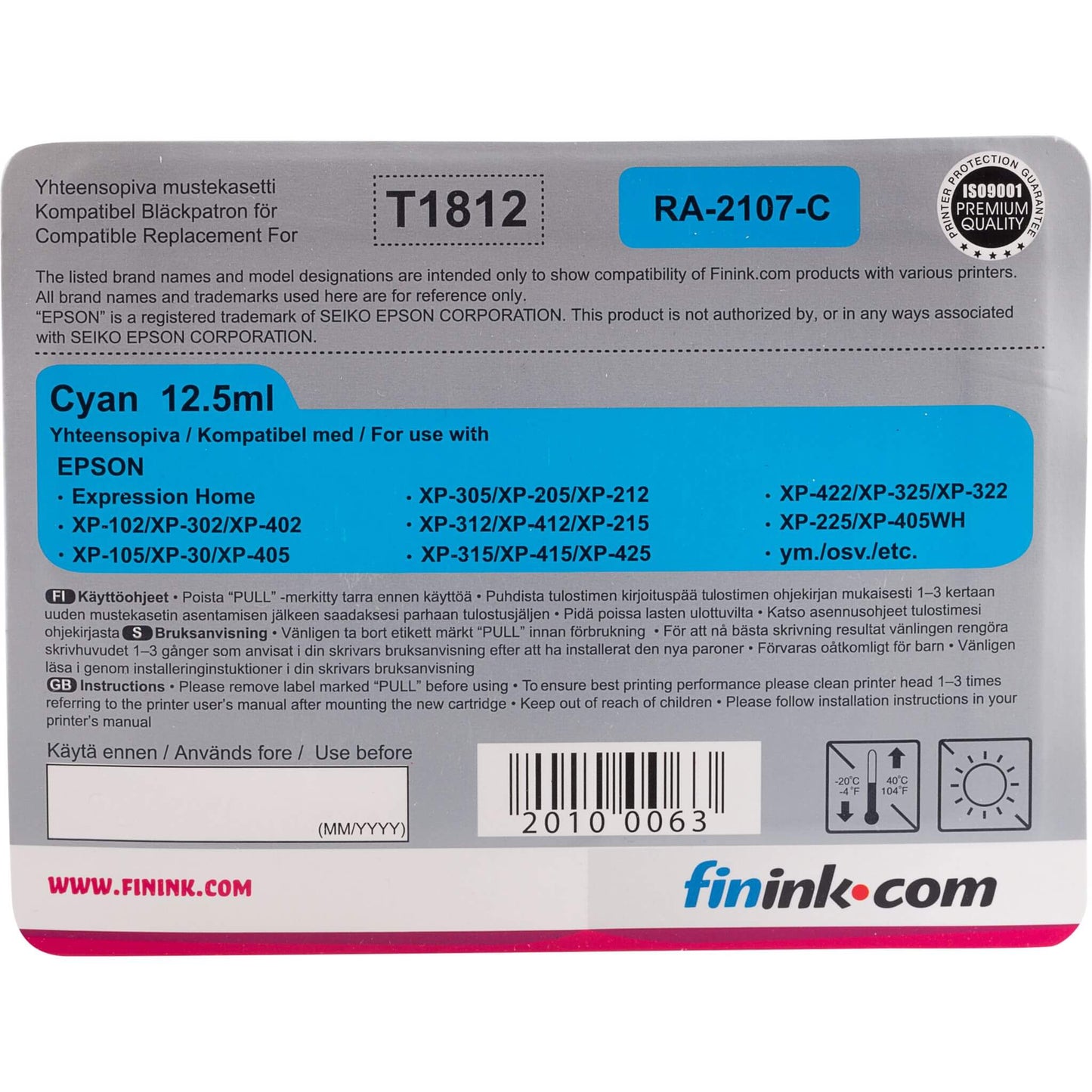 Cyan mustepatruuna, korvaa Epson T1812 | Finink.com