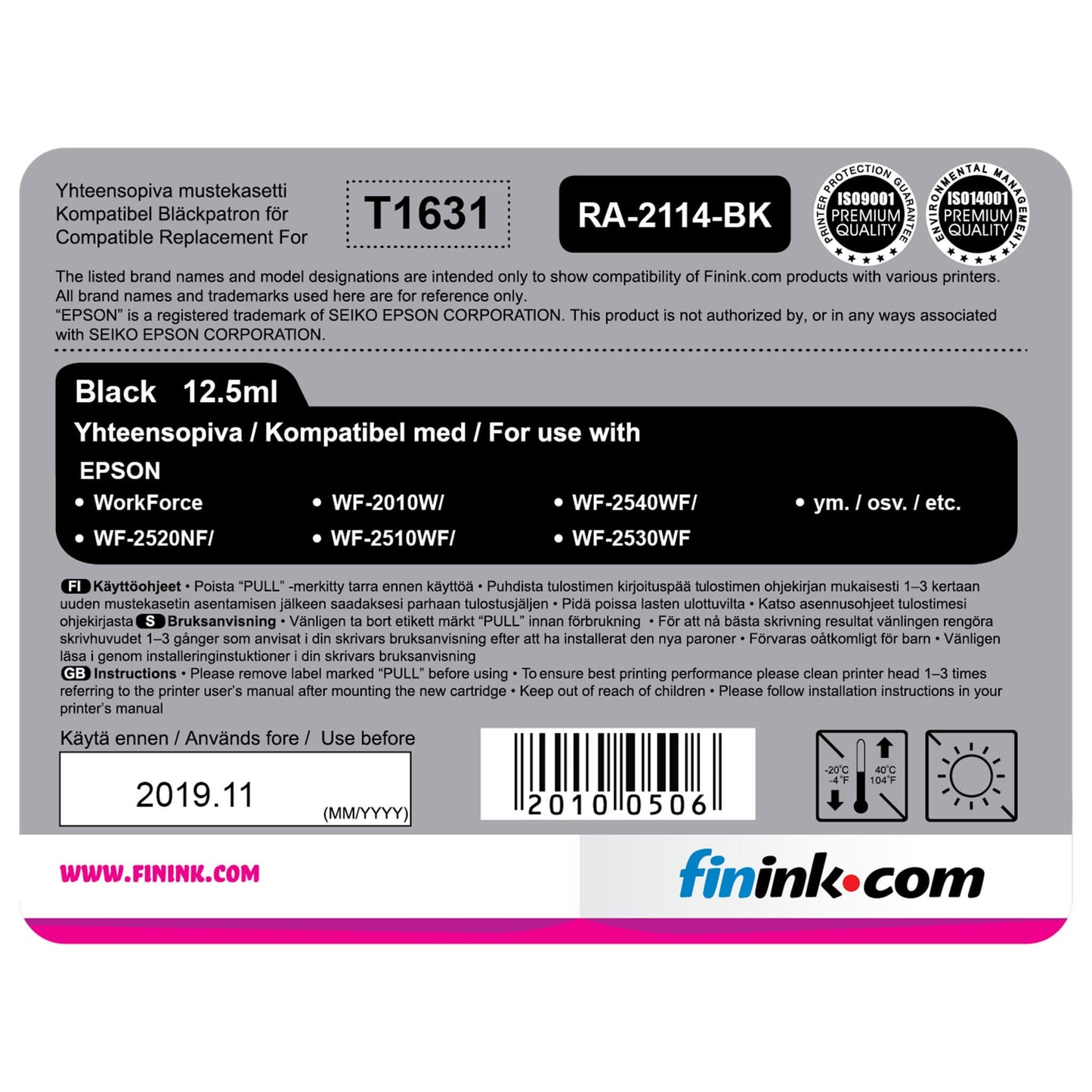 Musta mustepatruuna, korvaa Epson T1631 (Epson 16XL) | Finink.com