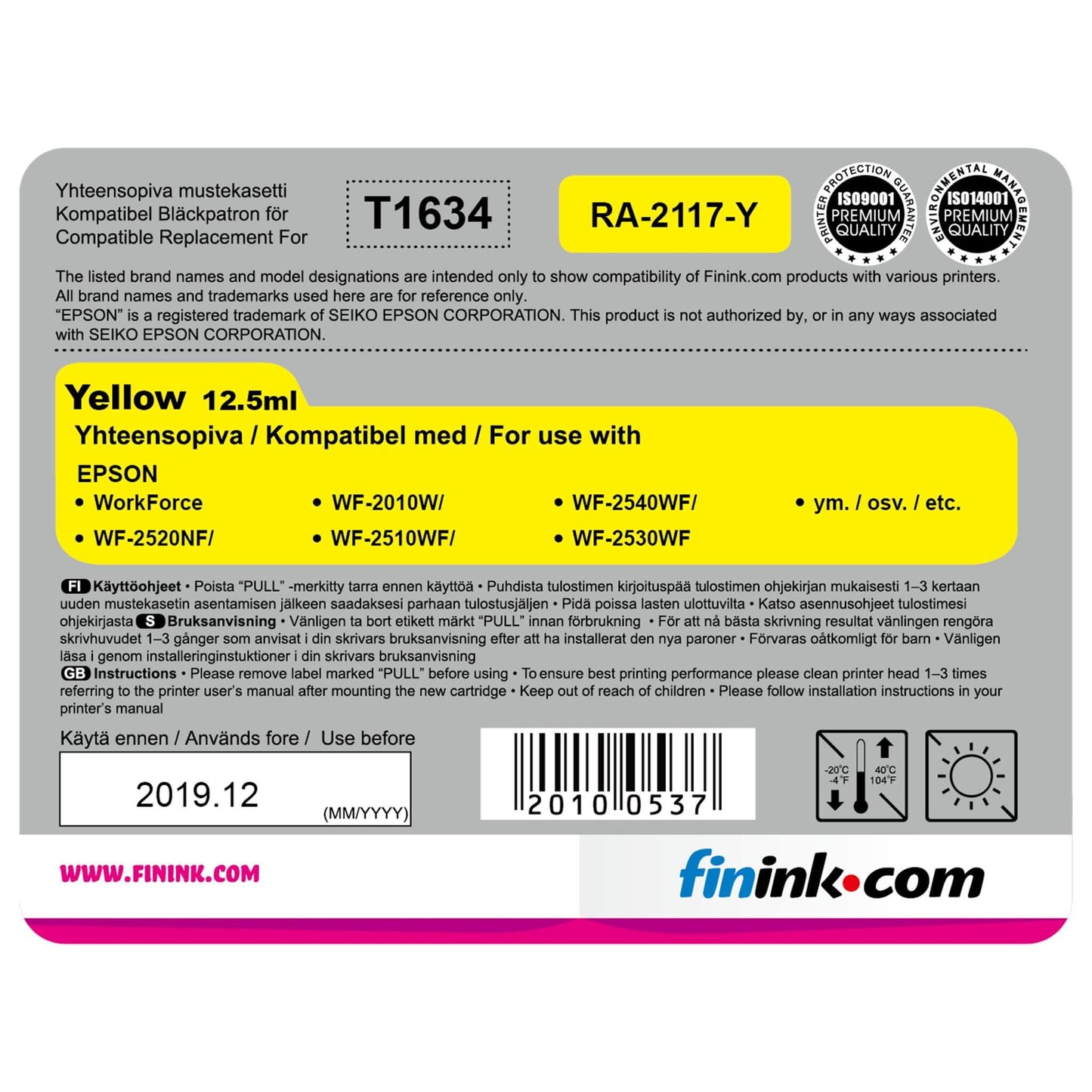 Keltainen mustepatruuna, korvaa Epson T1634 (Epson 16XL) | Finink.com