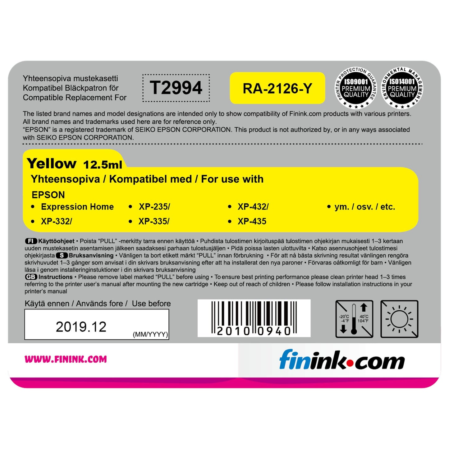 Keltainen mustepatruuna, korvaa Epson T2994 | Finink.com