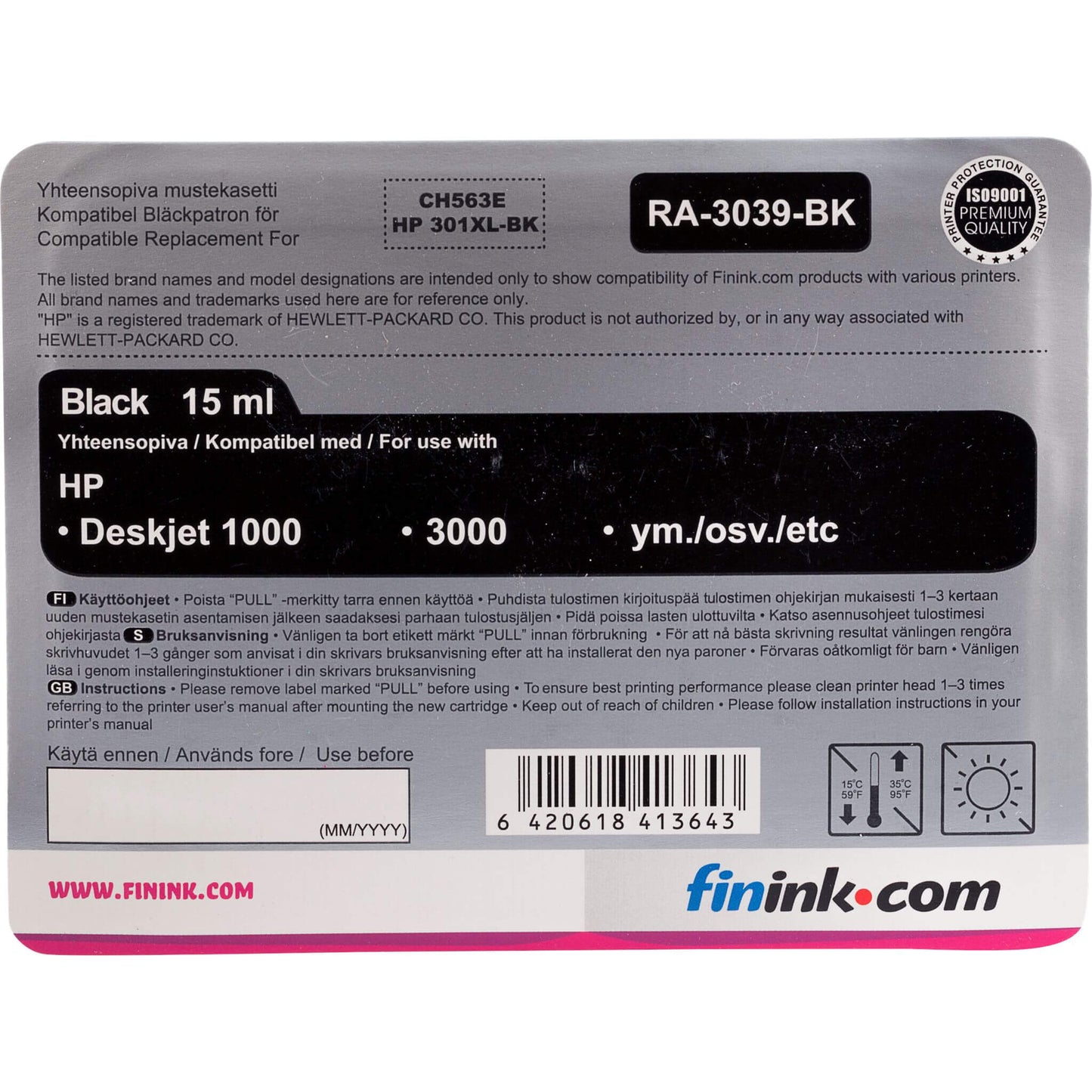 Musta mustekasetti, korvaa HP CH563EE (HP 301XL) | Finink.com