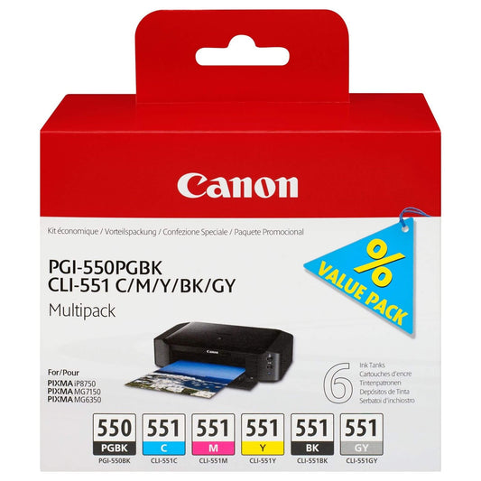 Multipakkaus kuusi väriä: Canon 6496B005 (PGI-550/CLI-551) | Finink.com