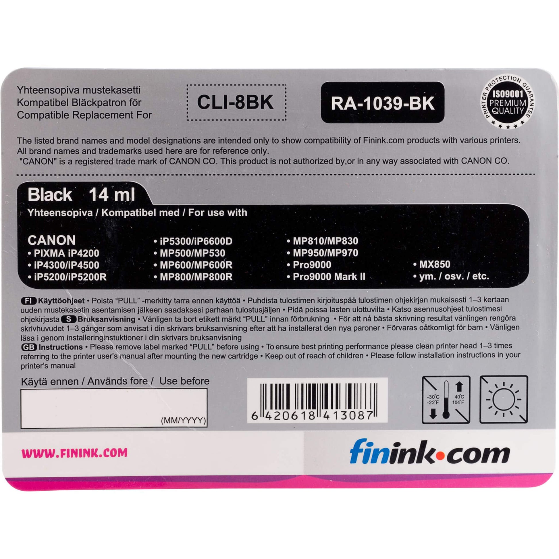 Musta mustepatruuna, korvaa Canon CLI-8BK | Finink.com