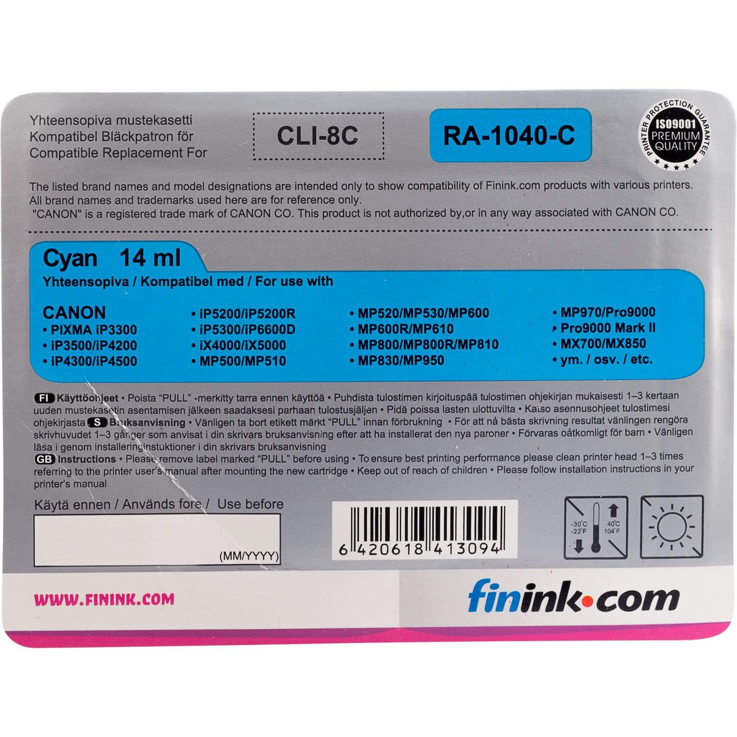 Cyan mustepatruuna, korvaa Canon CLI-8C | Finink.com