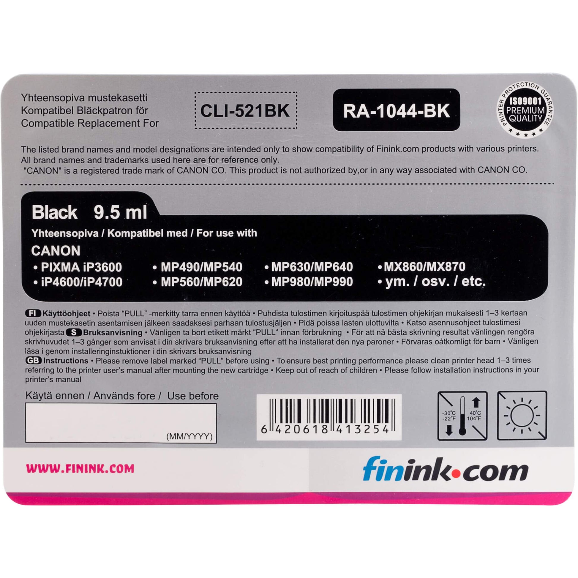 Musta mustepatruuna, korvaa Canon CLI-521BK | Finink.com