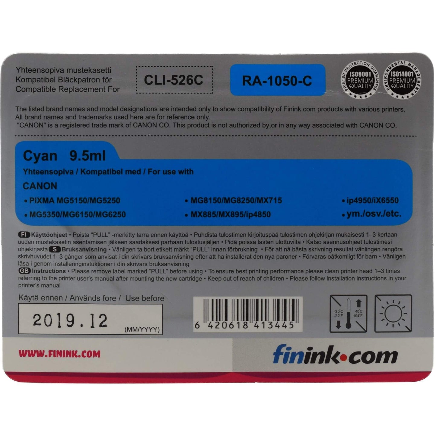 Cyan mustepatruuna, korvaa Canon CLI-526C (4541B001) | Finink.com