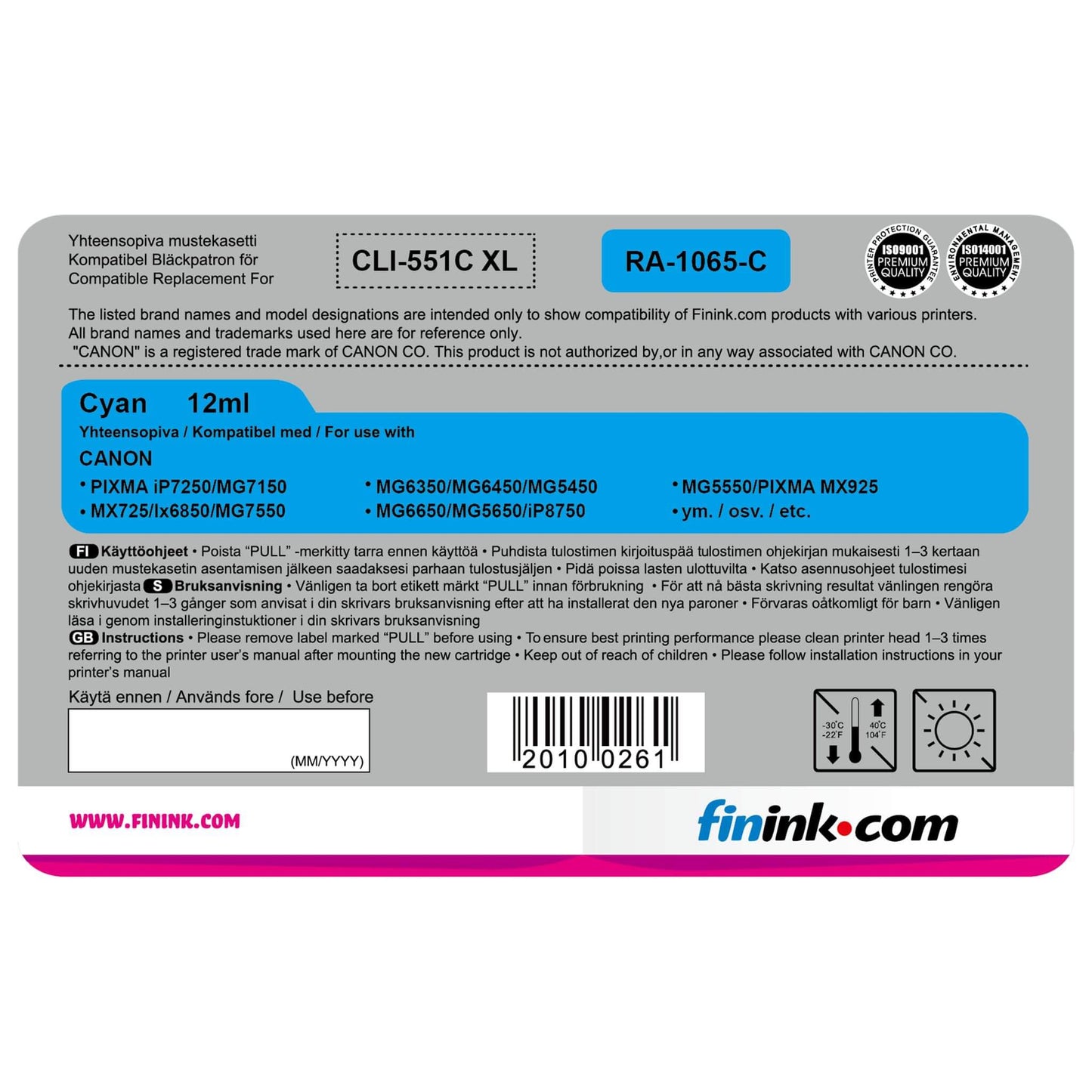 Cyan mustepatruuna, korvaa Canon CLI-551C XL | Finink.com
