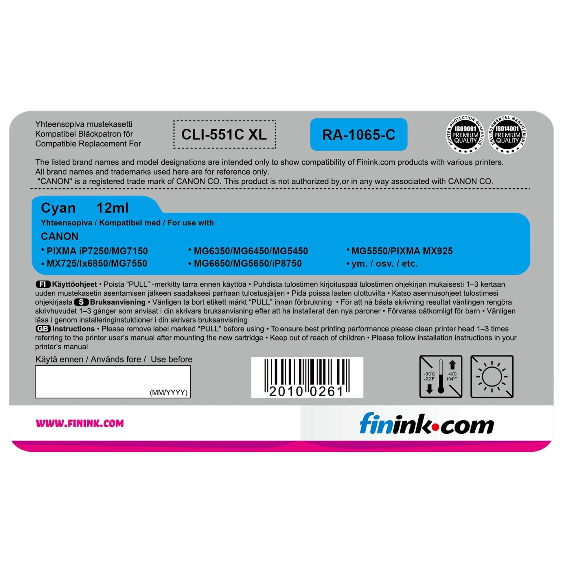 Cyan mustepatruuna, korvaa Canon CLI-551C XL | Finink.com