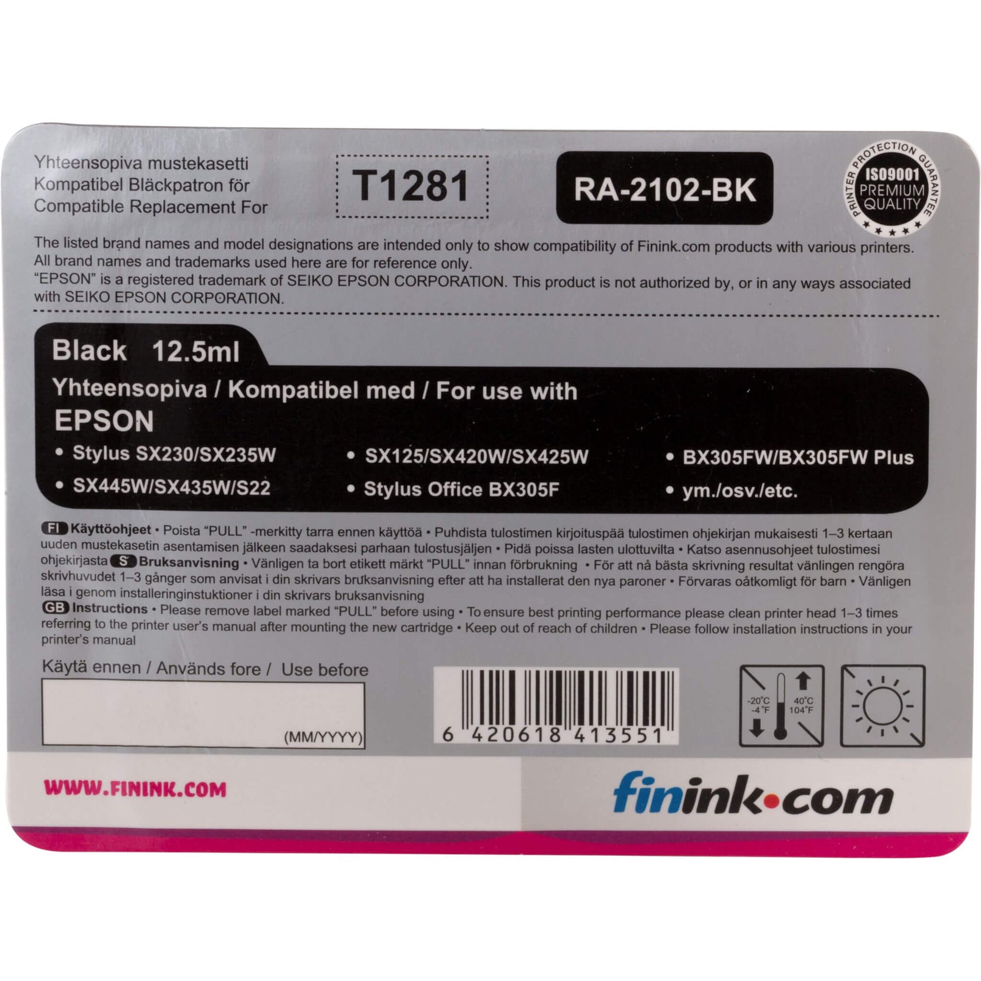 Musta mustepatruuna, korvaa Epson T1281 | Finink.com