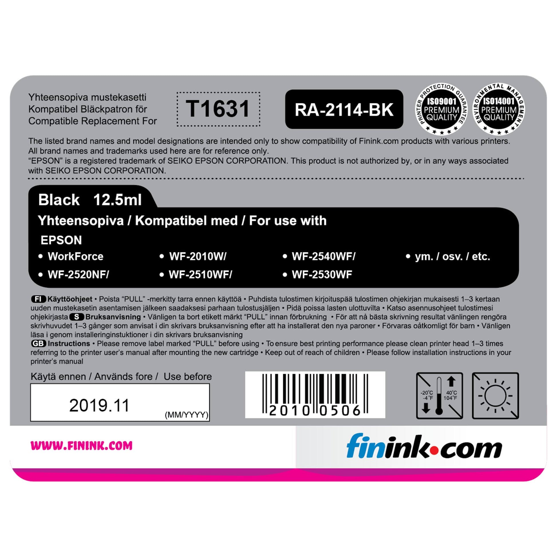 Musta mustepatruuna, korvaa Epson T1631 (Epson 16XL) | Finink.com