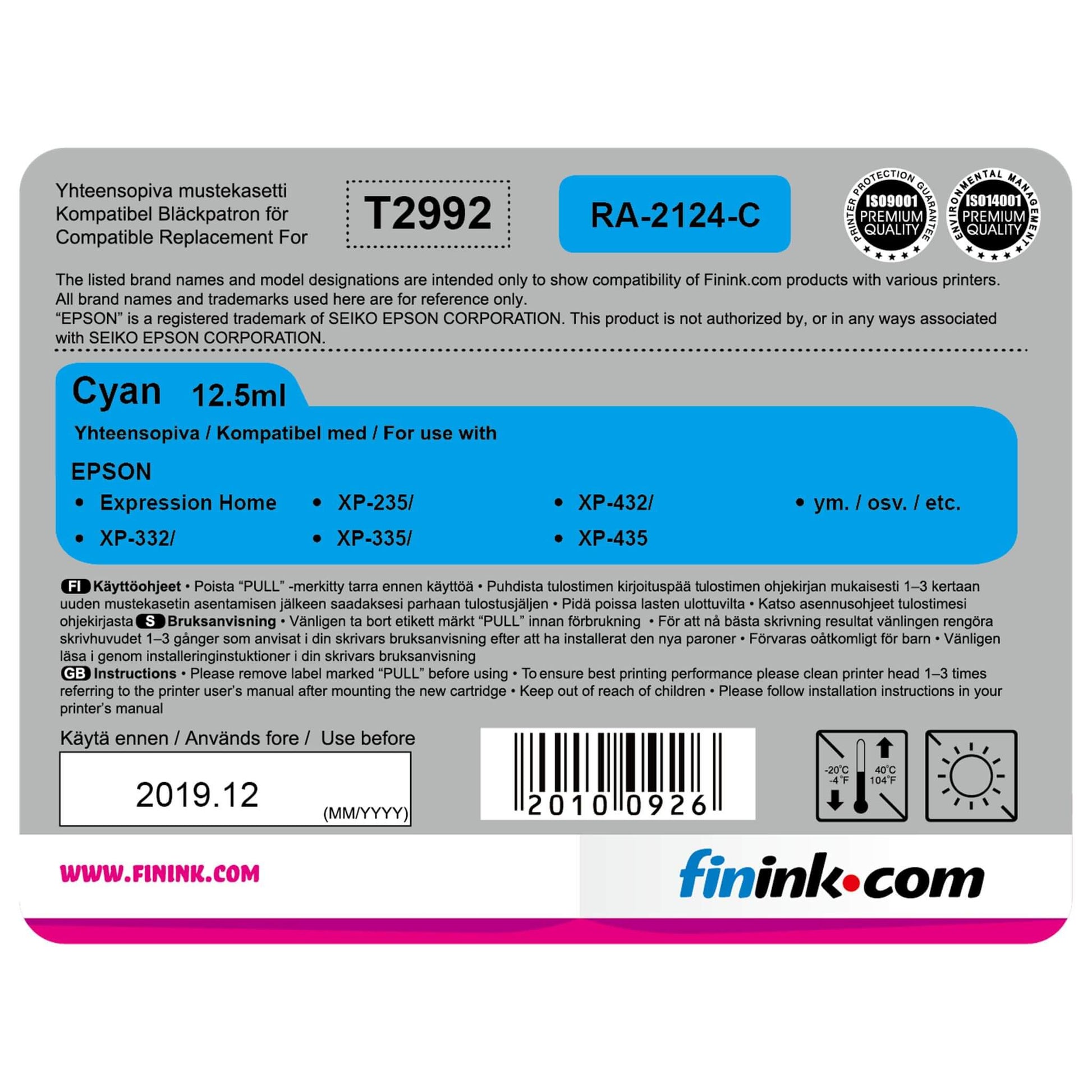 Cyan mustepatruuna, korvaa Epson T2992 | Finink.com